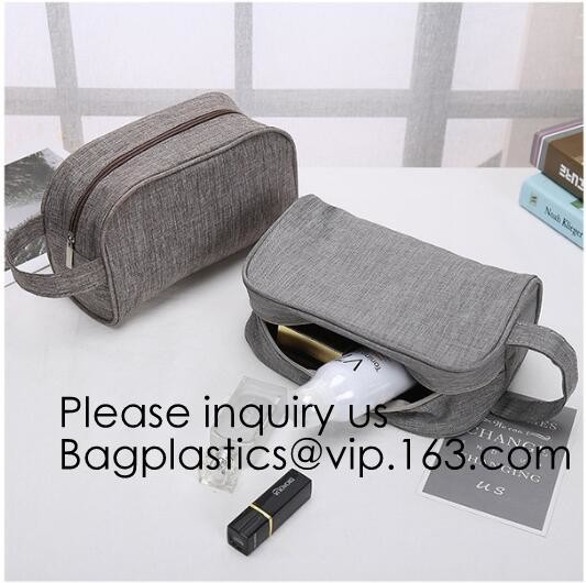 Wholesale Men Vintage Zipper Cosmetic Bag Leather Wash Cotton Canvas Makeup Bag Toiletry Bag, bagease, bagplastics