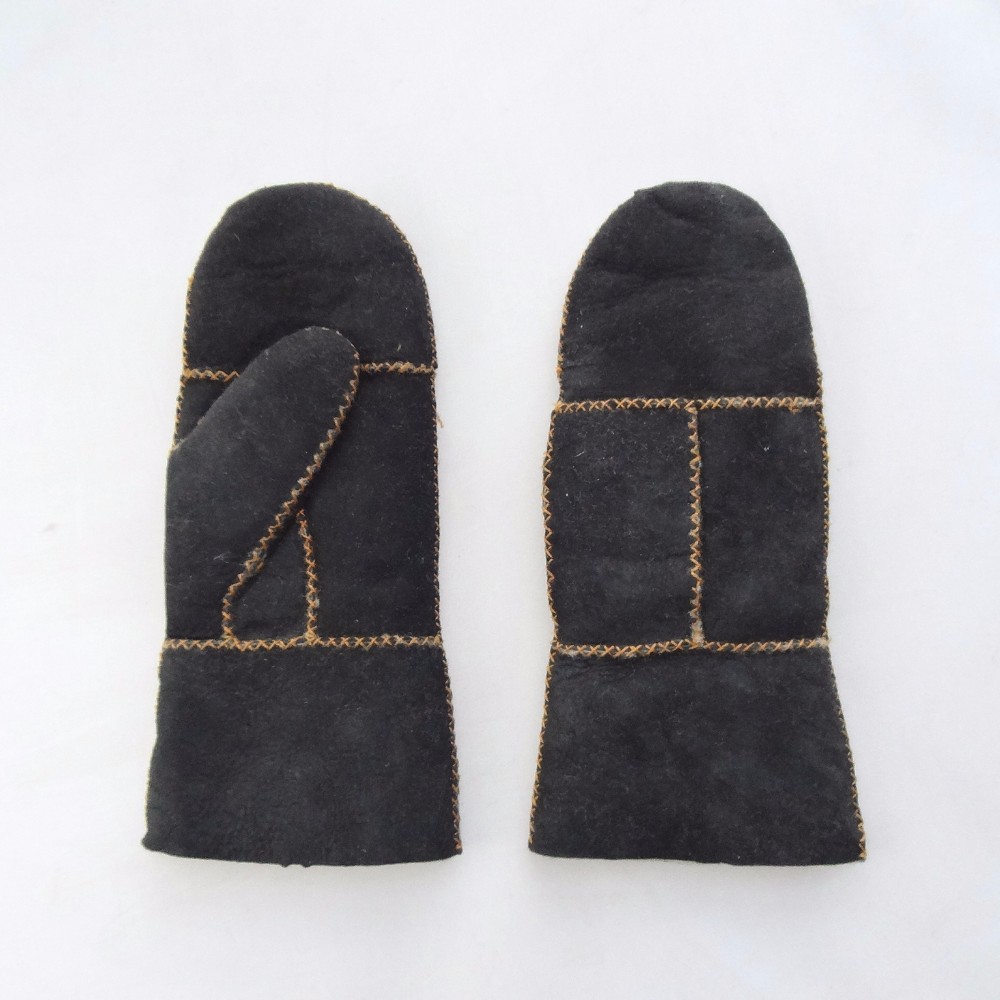 Shearling skin mittens double face leather women fur mitten