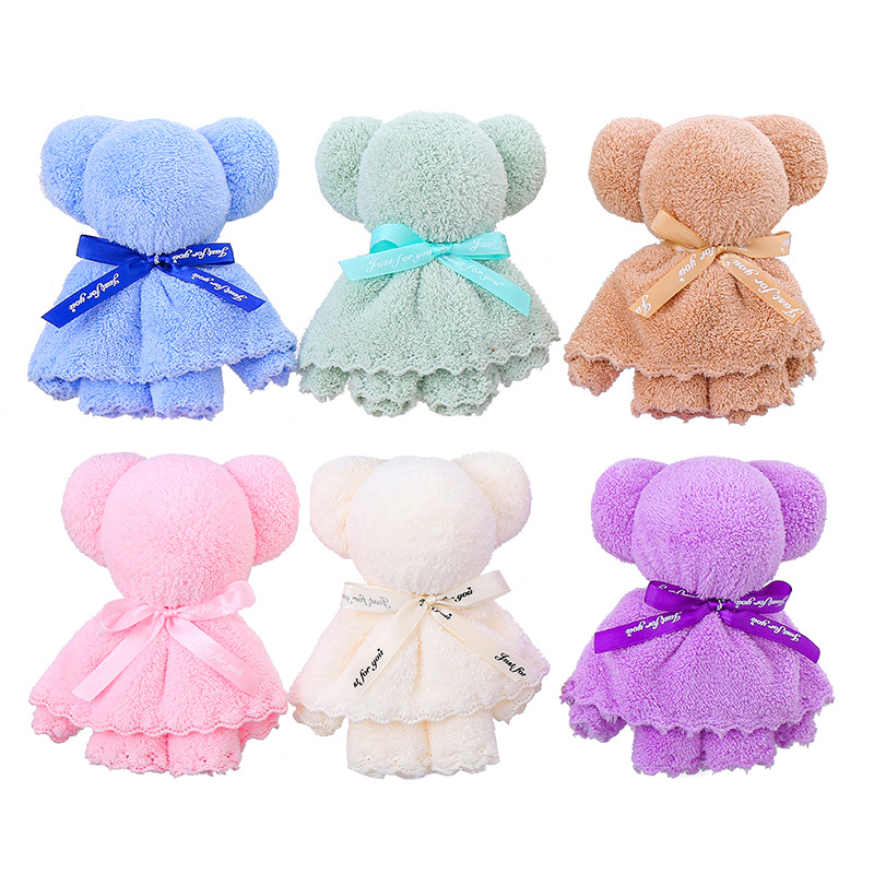 Child Age Group 30x30cm Coral Velvet Fleece Bear Towel for Wedding Business Gifts