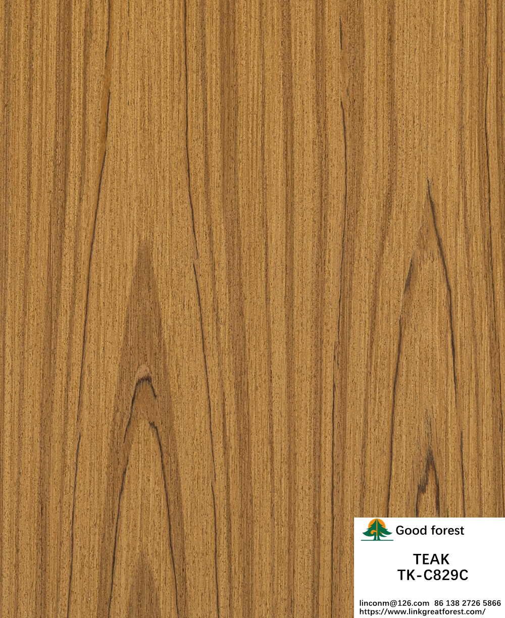 Engineered Teak Wood Veneer Sheet Faced Fancy Panel Crown Grain 0.55mm Thickness For Cabinet