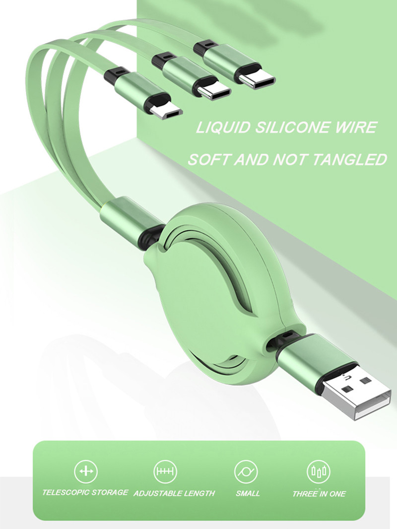 Extendable 3 In 1 8Pin USB Chargeing Data Cable Soft PVC Material