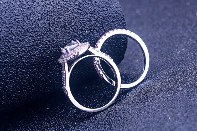 925 Sterling Silver Bridal Ring Sets Round Cut CZ Engagement Wedding Rings For Her