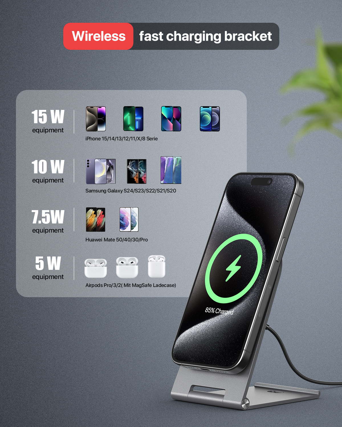 Wireless Charging Stand Charge Metal Wireless Charger For IPhone Samsung Qi Phones