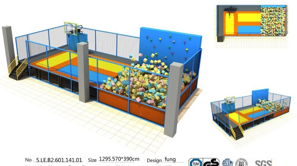 73M2 Small Size Indoor Trampoline Park with Basketball Game/ Chinese Trampoline with Foam Pit
