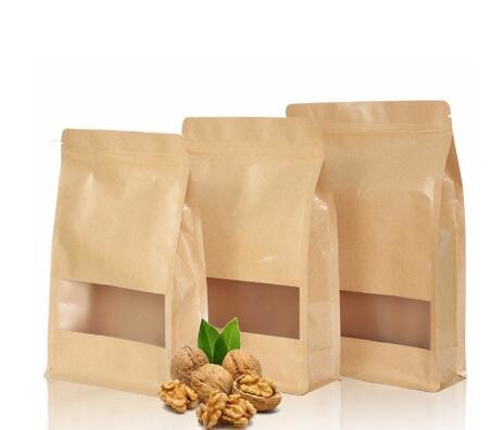 Printing 250g food k stand up kraft paper bag with zipper and valve