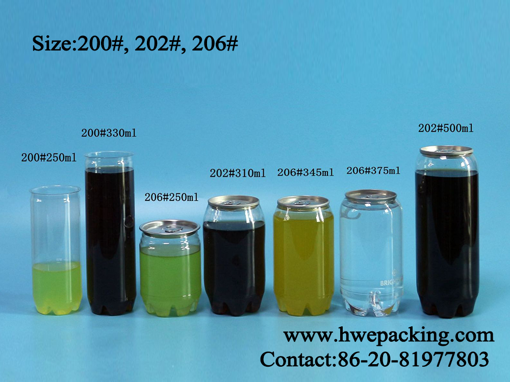 330ml 350ml 500ml Transparent Plastic Can For Carbonated Soda Drink