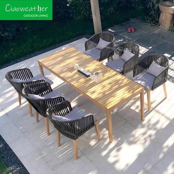 Modern Solid Wooden Dining Armchairs Water Resistant Cushion Seat for Outdoor