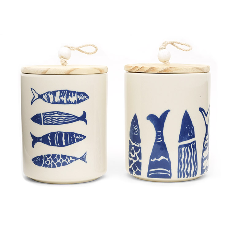 Geometric Ocean Blue Ceramic Canister Sets Tea Coffee Sugar Storage Jar For Kitchen With Lid And Silicon Ri