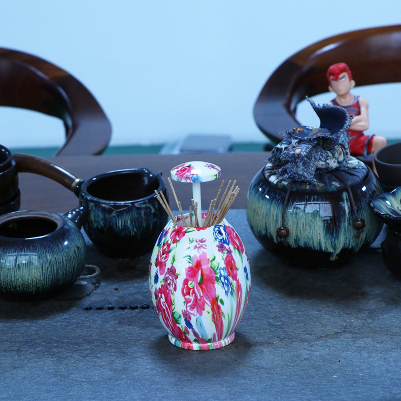 Decorative Flower Pattern Novelty Automatic Toothpick Dispenser Storage Box