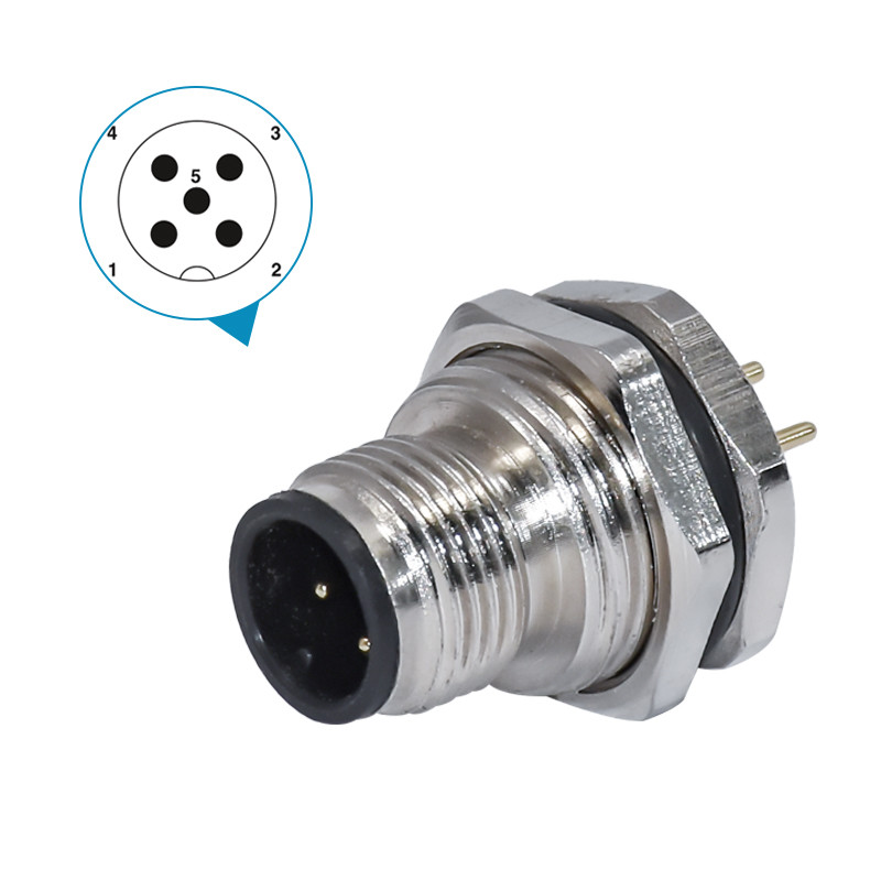 M12 Watreproof IP67 5pin Male Front Fastened Fix Screw Panel Mount 4A 250V D/C Connector