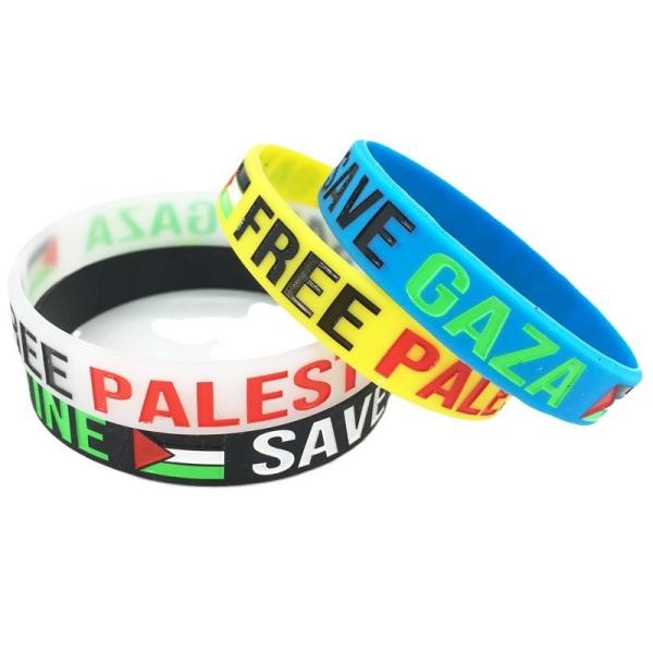 Slogan Watchword Printed Silicone Bracelets Custom Flag Free Palestine Save Gaza