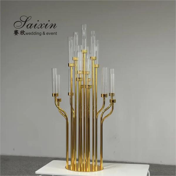 Luxury Wedding Decor Supplies Gold 17 Arms Candelabra Candle Holder Tall Crystal