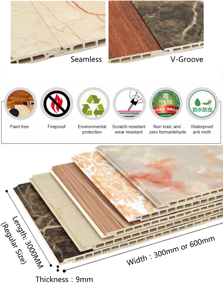 ECO PVC Marble Wall Panels 2000mm-5000mm Commercial Plastic Wall Panels