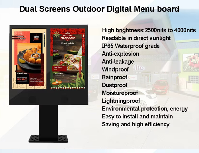 55 Inch Outdoor Drive Thru Digital Signage Waterproof Dual Screen Drive Thru Menu Boards Display Lcd Digital Signage For Outdoor Restaurant