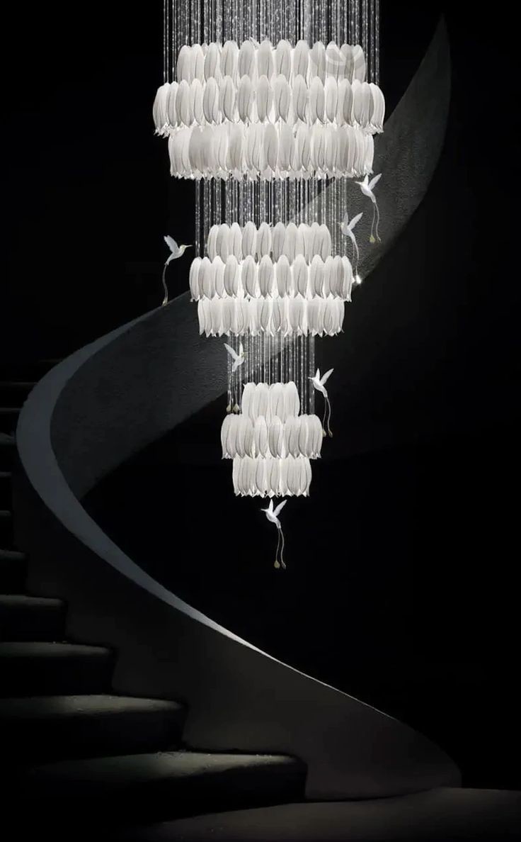 Ceramic Flower Bud Chandelier High Ceilings Chandeliers With Exquisite Ceramic Bird Pendant