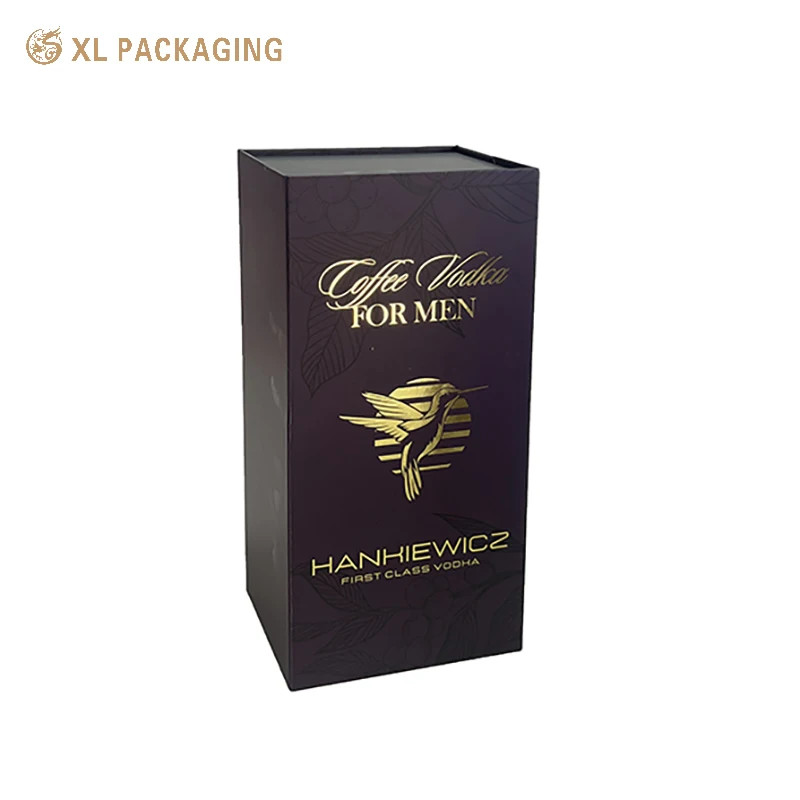 Custom Wine Paper Box Gold Foil Magnetic Closure Wine Boxes Single Champagne Glass Wine Bottle Gift Box Packaging