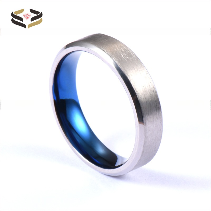 Men'S Silver Blue Plated Titanium Wedding Band Ring Brushed 6mm Third Party Appraisal