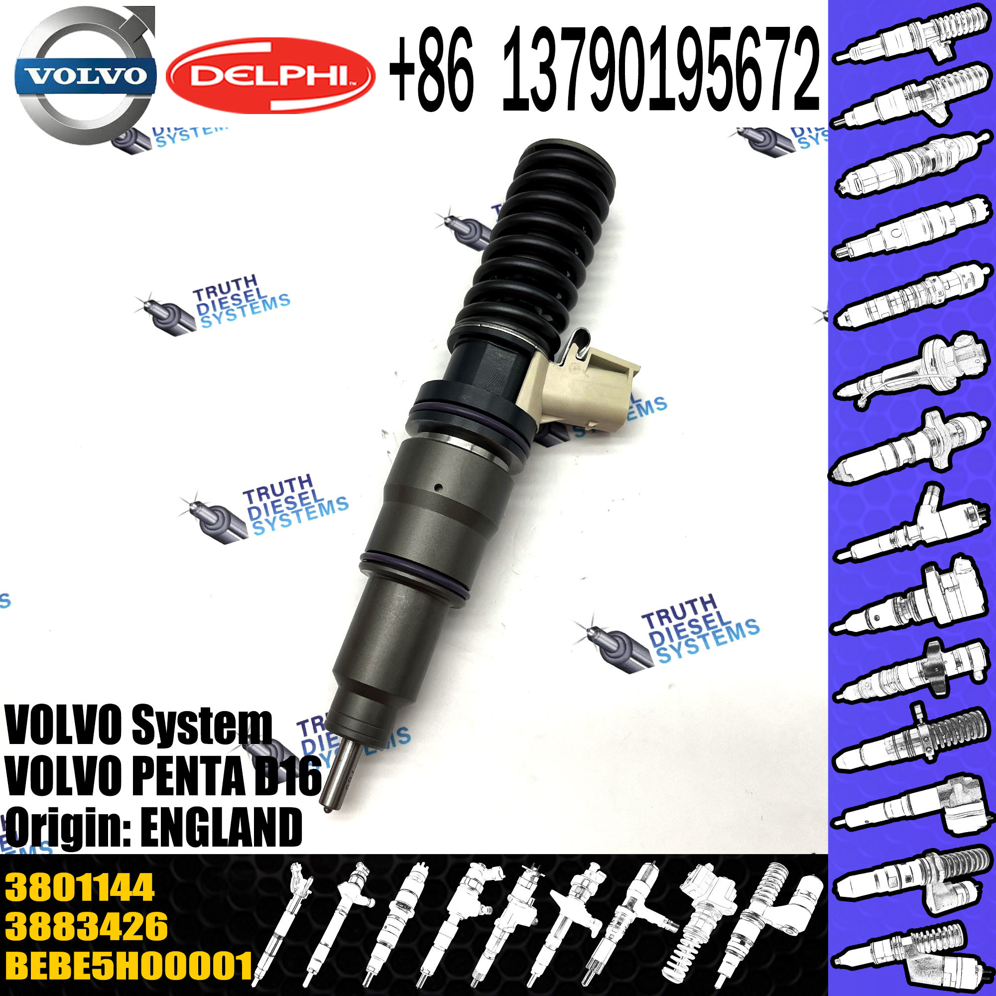3801144 03883426 Brand New Original Diesel Fuel Injector for VOL Penta D16 Engine