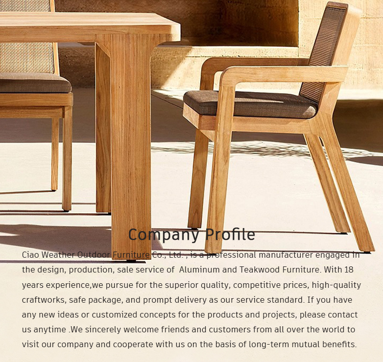 Teakwood Courtyard Dining Set Modern Wooden Furniture with Solid Wood Armchair and Side Chair