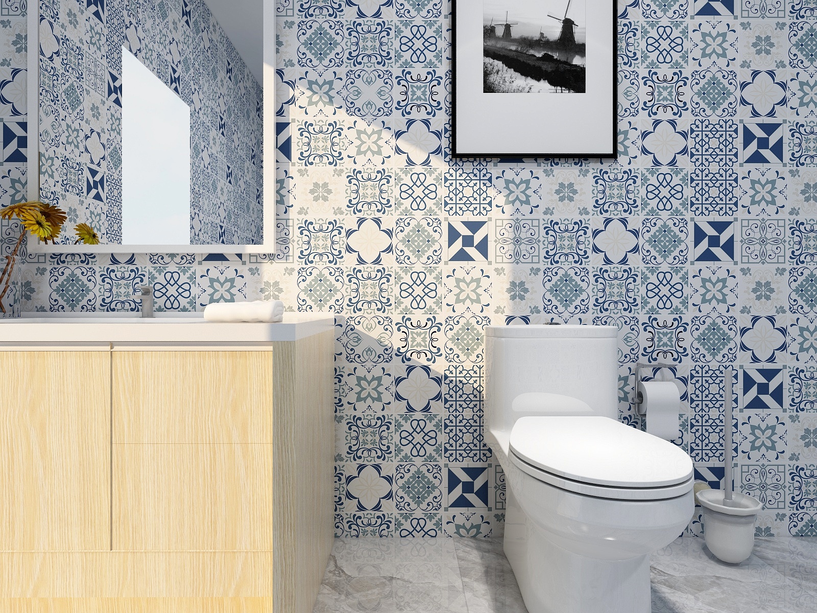 Self Aid Restroom Decor Art Self Adhesive Mosaic Tile Wallpaper Sticker