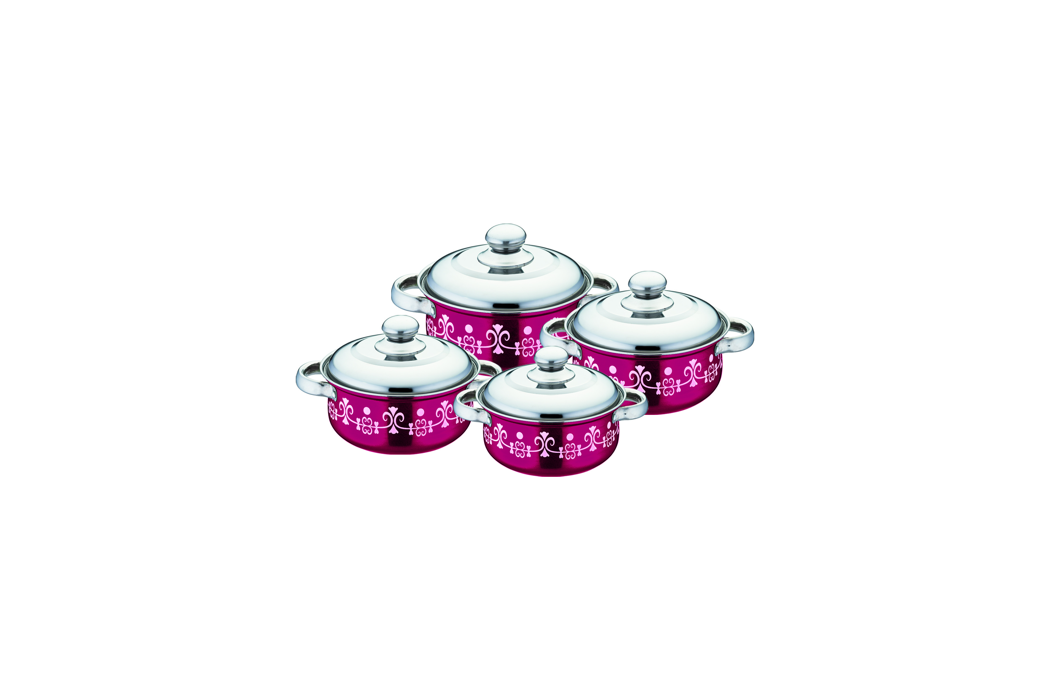 2020 hot sales 4pcs colorful cookware set & red ,blue 16cm -22cm color&flower cooking pot &stainless steel pot