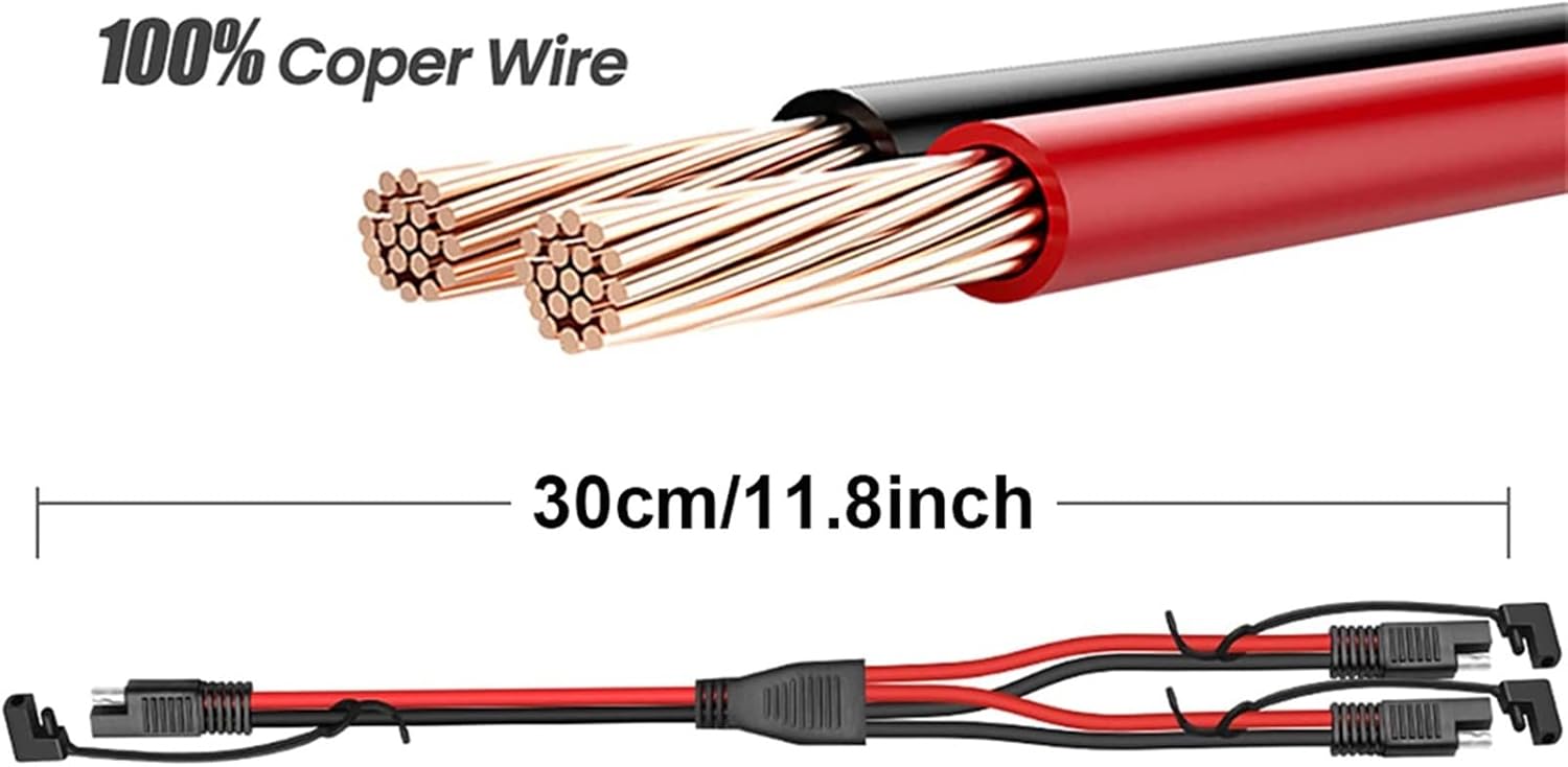 14AWG SAE DC Power Automotive Connector Cable Y Splitter 1 to 2 SAE Extension Cable for RV Caravan Solar Panels Battery Charge