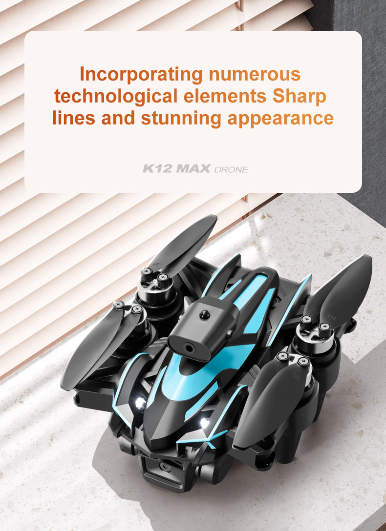Newest 3 Hd Cameras K12 Max Drone Optical Flow 4k Fpv Infrared Obstacle Avoidance Drones Foldable Quadcopter RC Drone Toys