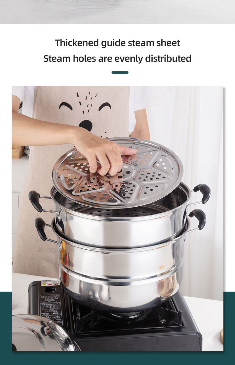 Best Selling Customized Logo 3 Layer induction 10-inch Stainless Steel Steamer Pot with Anti-Heat Handle