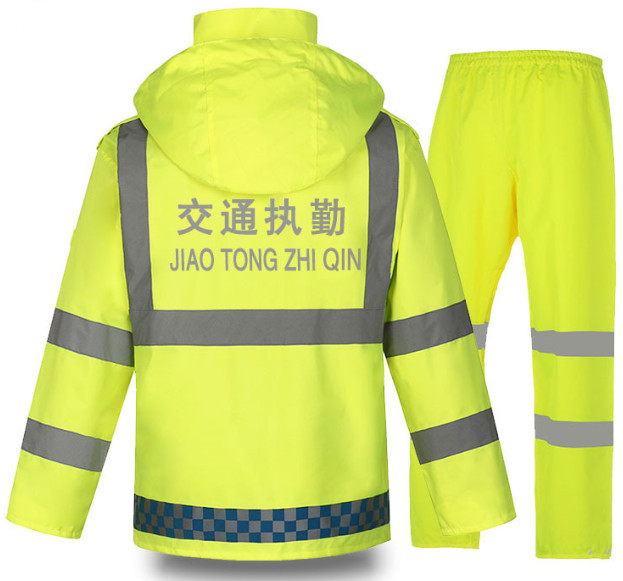 Reflective PPE Safety Wear Fluorescent Yellow Waterproof Reflective Raincoat Split