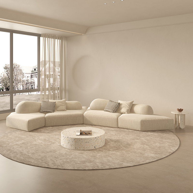Corner Diy White Segmented Modern Fabric Sofa Set