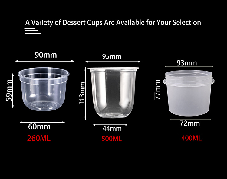 Custom Ice Cream Fruit Yogurt Smoothie Plastic Cup Mini Disposable Dessert Bucket Cups PET U Shaped Clear Parfait Cups with Lids
