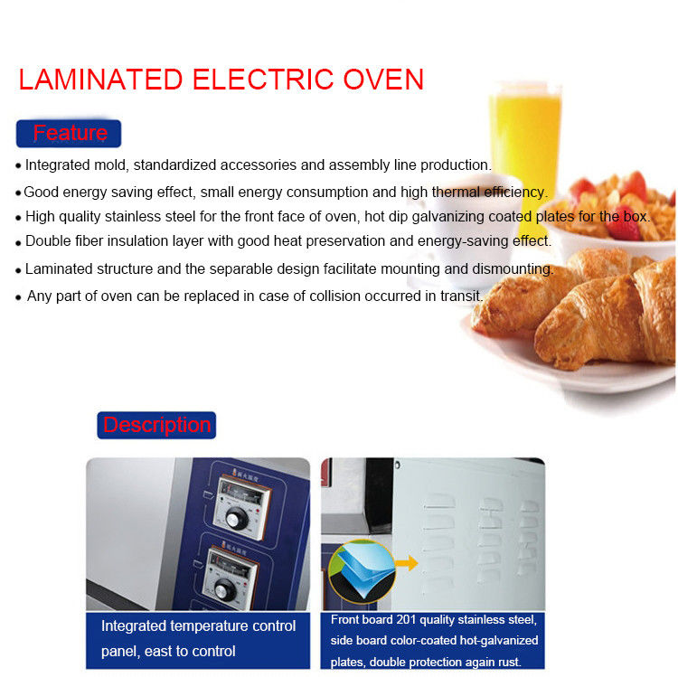 2 Decks 2 Trays Stainless Steel Electric Baking Ovens Laminated-Type Features Energy-Saving Temperature Range 20~300°C