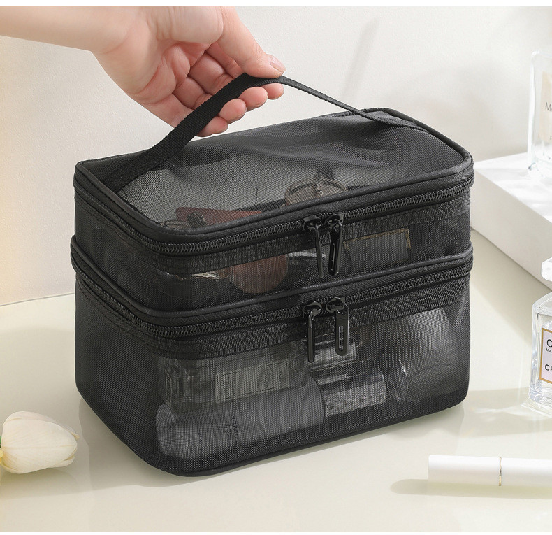 NEW GAUZE MAKEUP BAG LARGE CAPACITY TRAVEL SIMPLE PORTABLE TOILETRY BAG DOUBLE LAYER PORTABLE COSMETIC STORAGE BAG