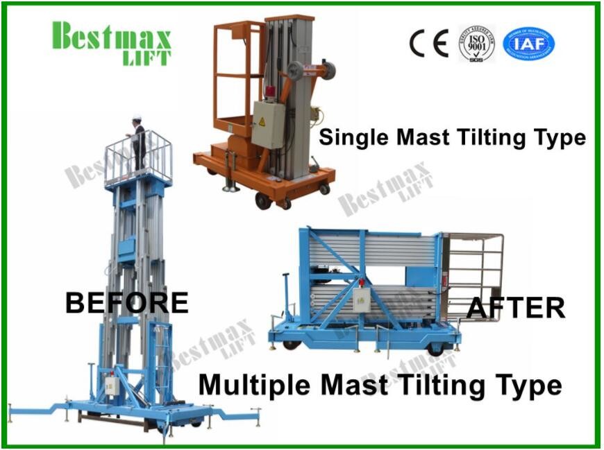 14 Meters 200kg Load Capacity Vertical Lifting Platform Double Mast Manual Pushing