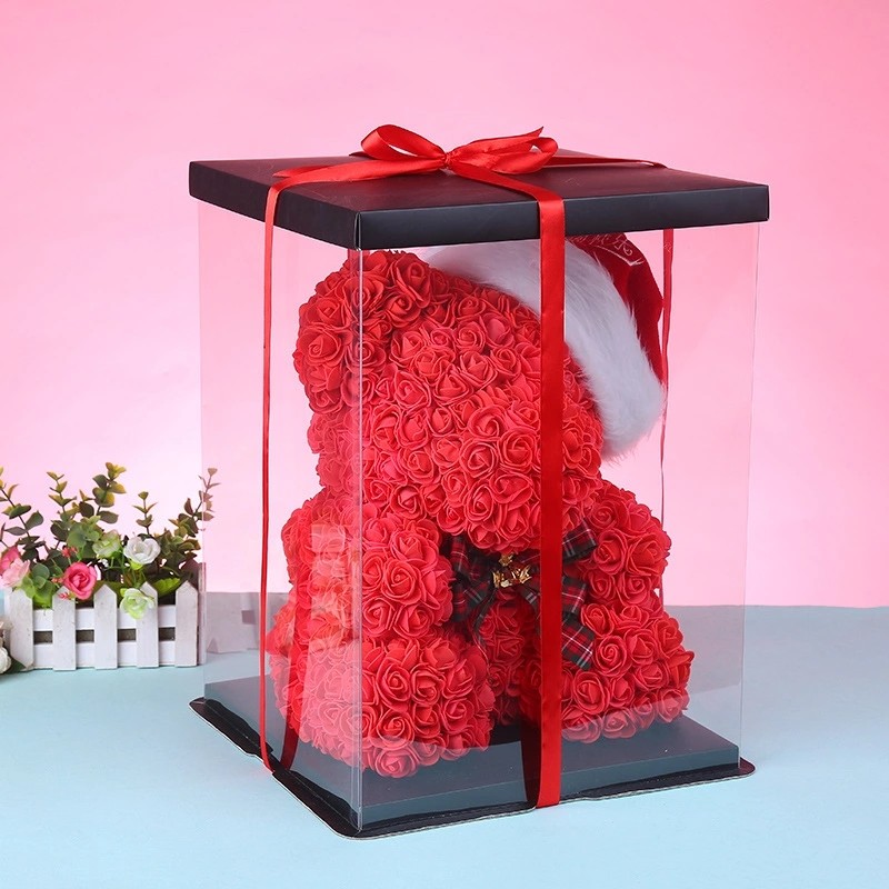 Long Lasting Preserved 40cm Size Roses Bear with Gift box That Lasting 3 Years Valantines day gift
