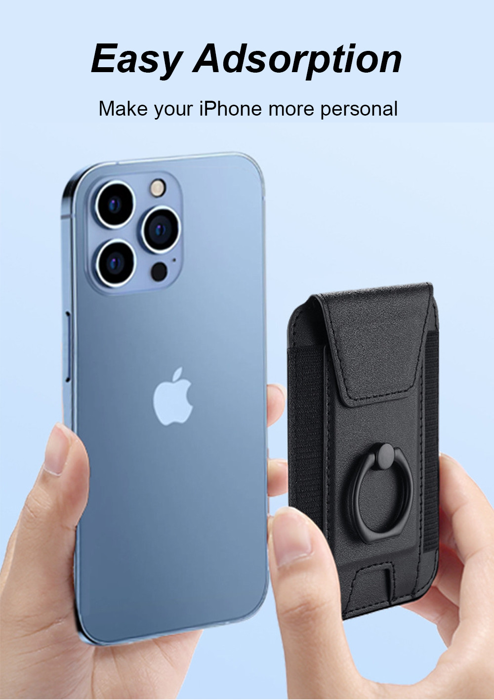 Embossed Logo Magsafe Phone Wallet Stand With PU Leather Material