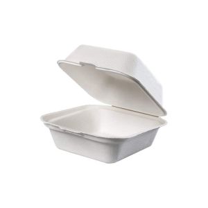 Compostable Disposable Eco-friendly 6" Clamshell Burger Takeaway Box Sugarcane