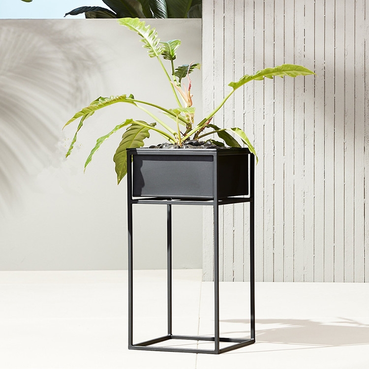 Three sizes rectangular black planter boxes metal flower planter