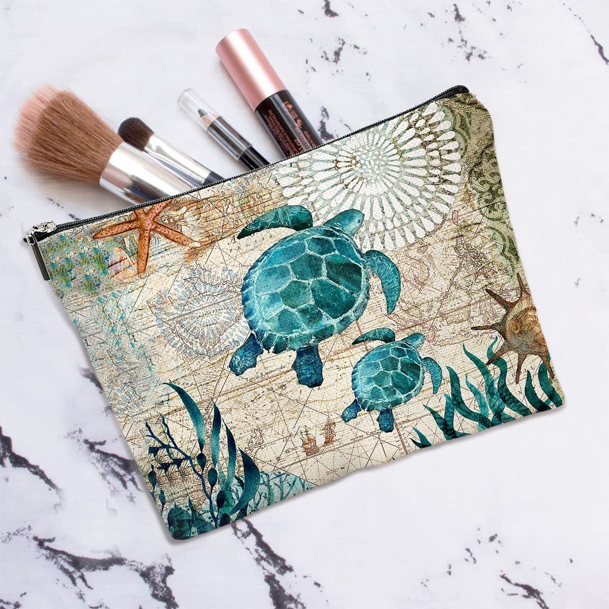 Smooth Soft Waterproof Lighweight Sea Turtle Makeup Bag Travel Cosmetic Bag Zipper Pouch Friend Gifts Idea For Women