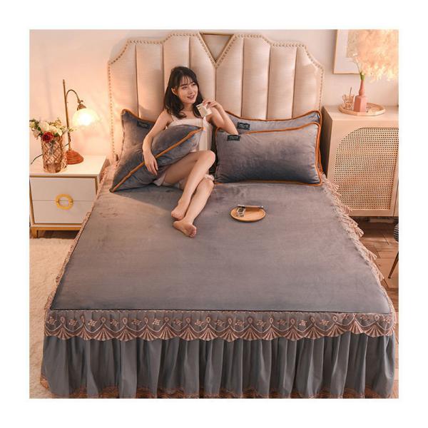 Adult Child Comfort Fleece Flannel Bed Skirt Set Floral Print Double Layer