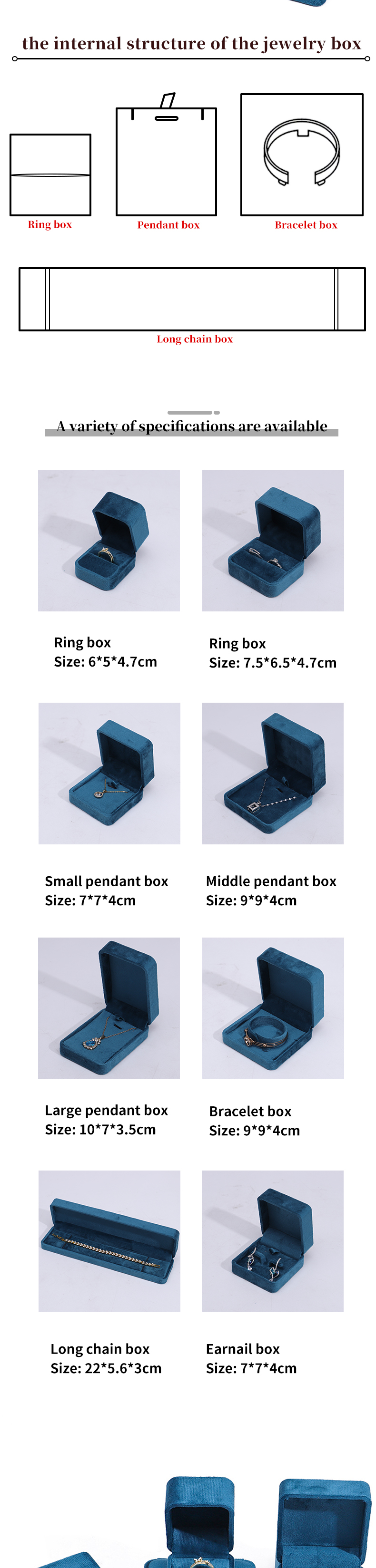 Wholesale manufacturing hot selling Luxury Jewellery Box Personalized Custom logo high end Blue Necklace Bracelet Earrings Ring Packaging Velvet