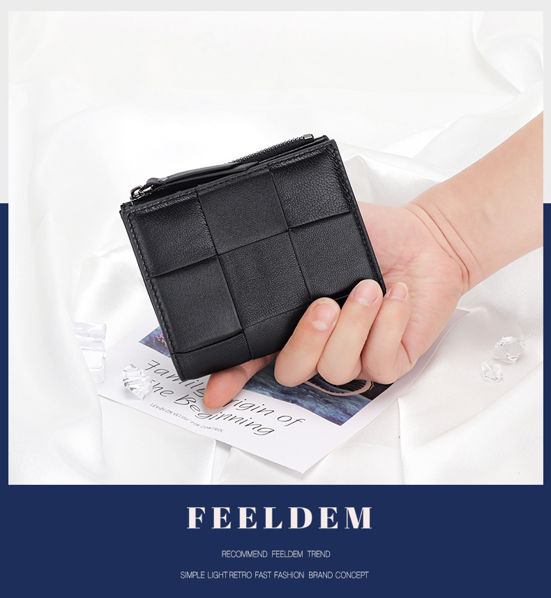 Genuine Leather Hand-woven Coin Purse Short Wallet for Men Women Unisex Sheepskin Wallet
