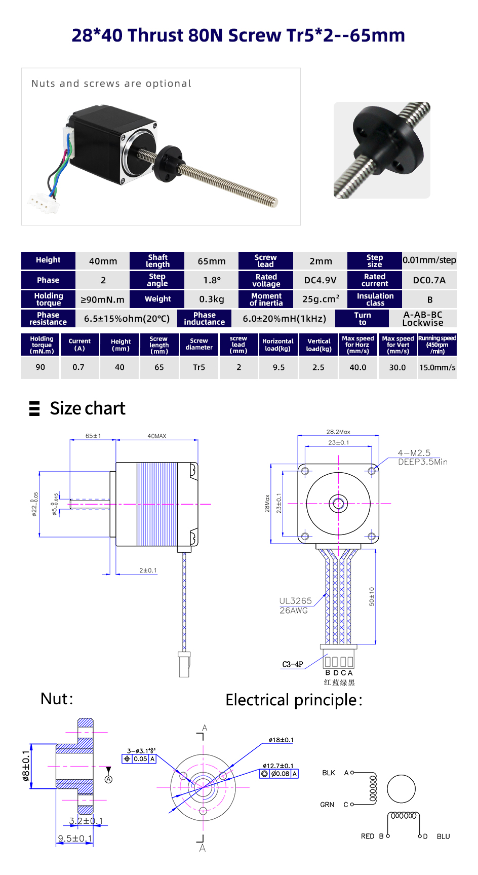 80 Degree Temperature Rise Linear Stepper Motor With Lead Screw for CNC Machines
