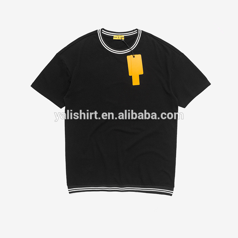 OEM high quality summer new striped rib campus style European American men's short sleeved casual T-shirt