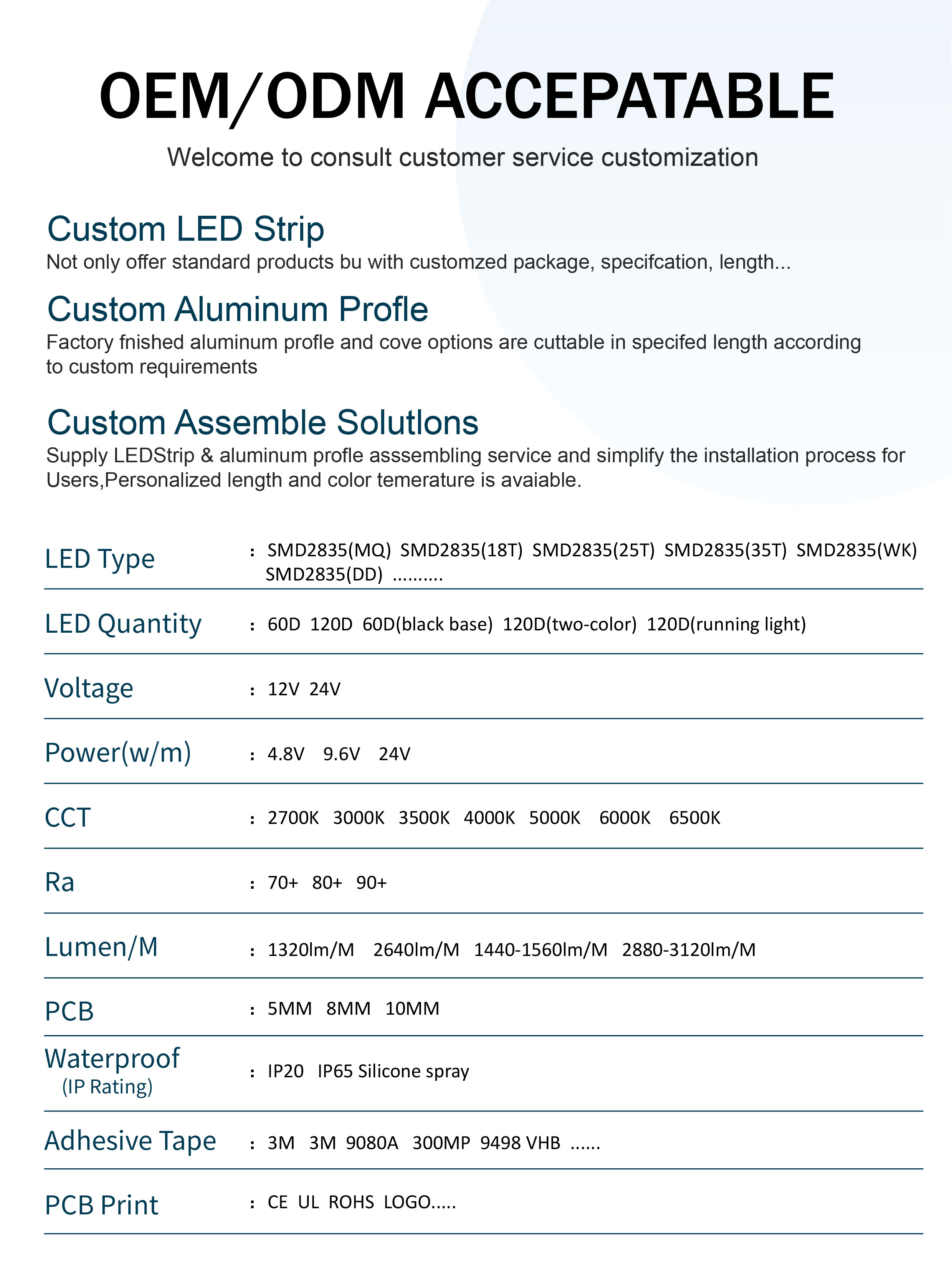 12V24V 8mm 120leds 3000K4000K6500K12000K IP67 SMD2835 Double-sided Led Strip Light 0.06kg