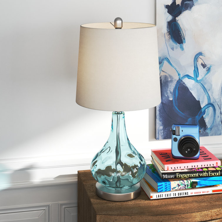 Customized Modern Glass Bedside Table Lamp Beautiful Blue / Pink / Green