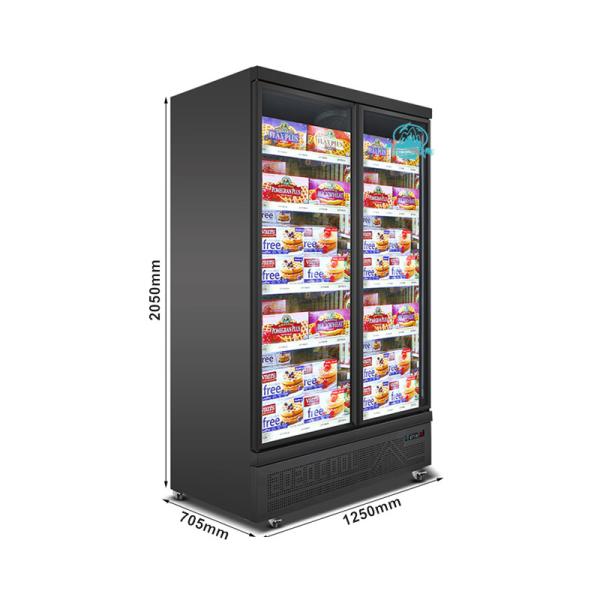 Commercial 2 Glass Doors Freezer With LED Supermarket Black Painted Steel