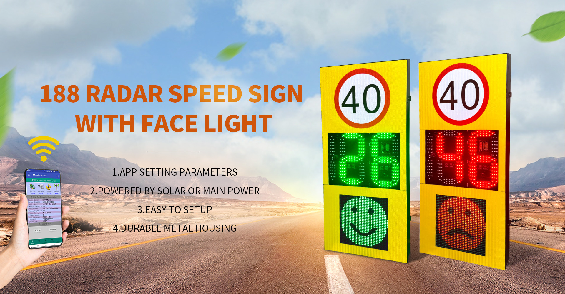 IP54 Waterproof Solar Powered LED Radar Speed Sign Display