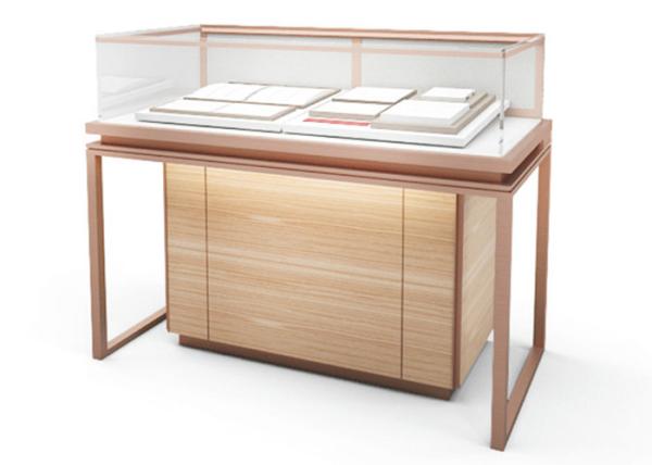 Brush Rose Gold Jewelry Display Cases / Retail Display Fixtures With LED Strip