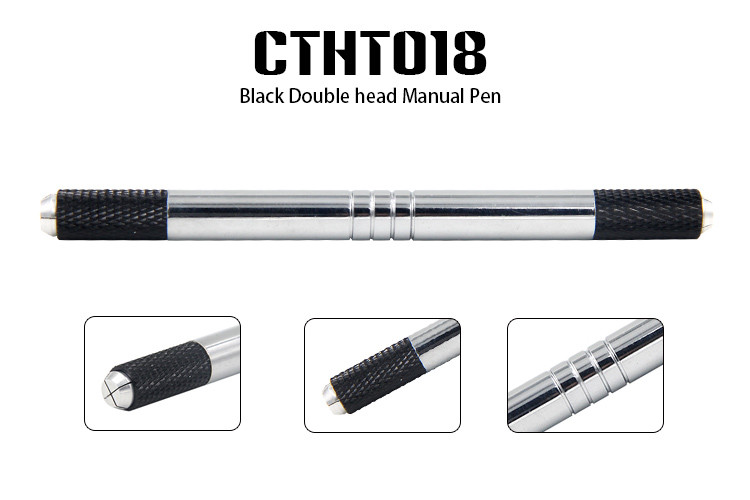 2 Heads Black Head Manual Tattoo Pen / Microblading Makeuppen